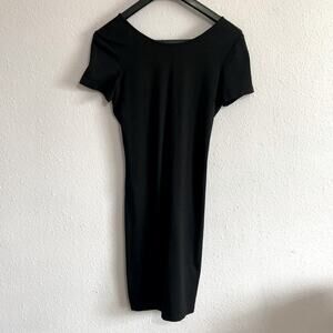Theory Women Black Cotton Body Con Dress Size S